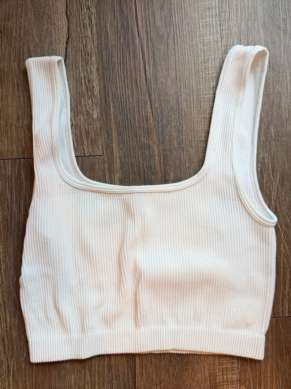 Ribbed Square Neck Crop Tank Top - White
